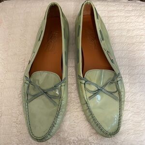 Salvatore Ferragamo Pistachio Green Patten Leather Pointed Toe Bow Loafers